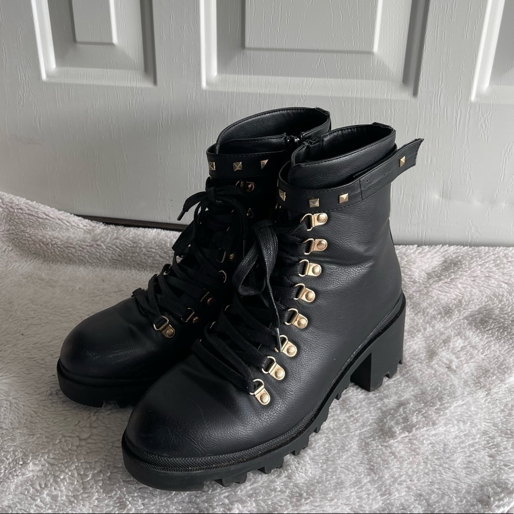 Unknown brand chunky studded vegan leather combat boots